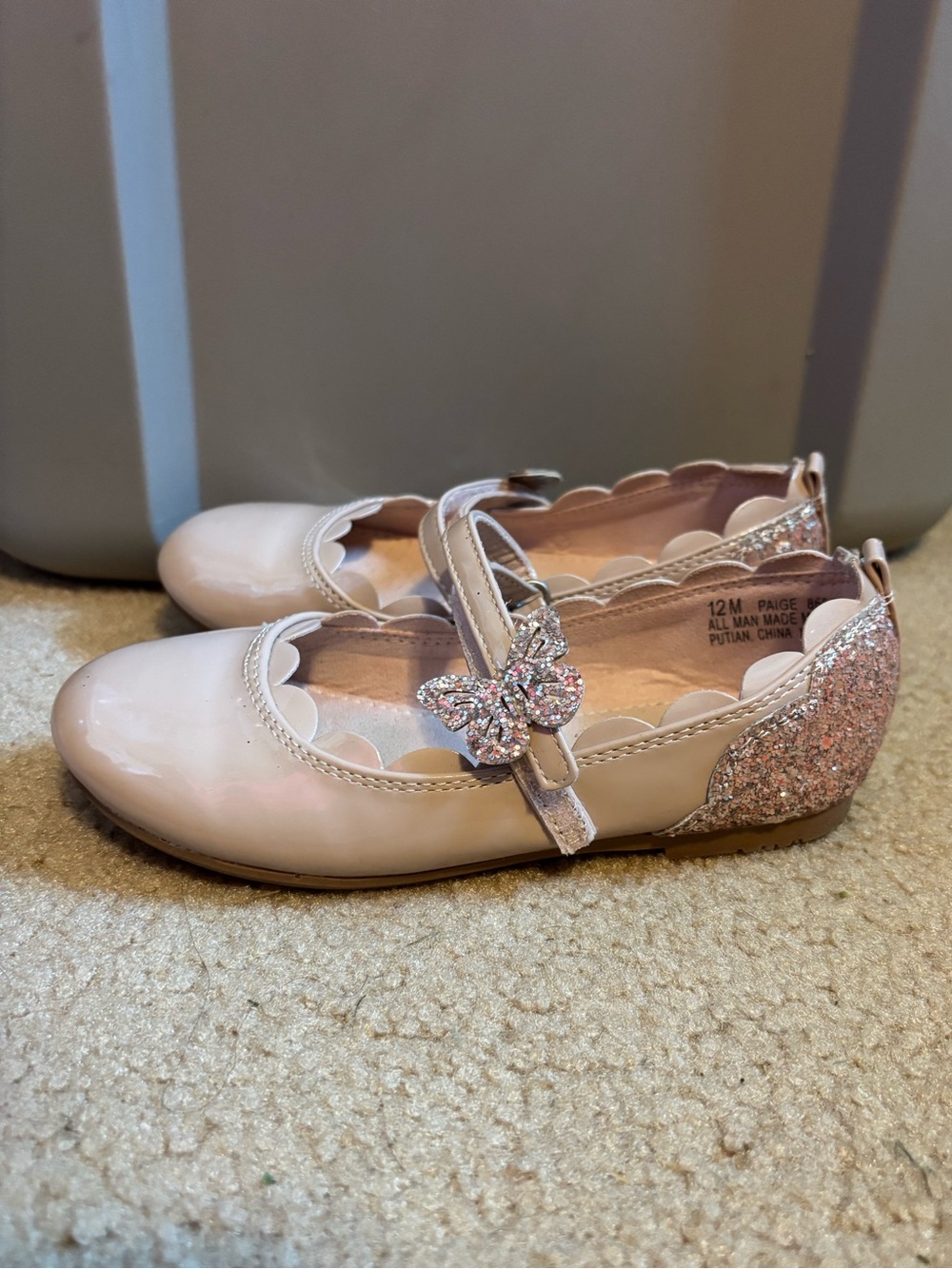 Girls' Pink Glitter Butterfly Mary Jane Dress Shoes